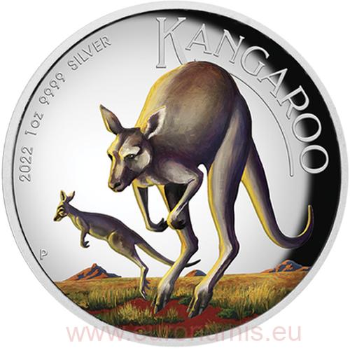 Dollar 2022 Austrália PROOF High Relief farbená 1 Oz Ag Australian Kangaroo