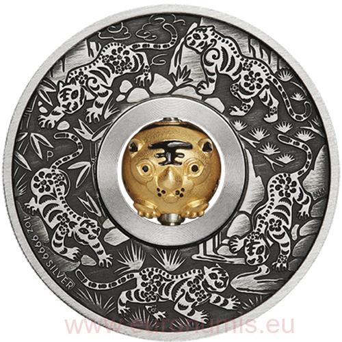 Dollar 2022 Tuvalu BU Antiqued 1 Oz Ag Year of the Tiger