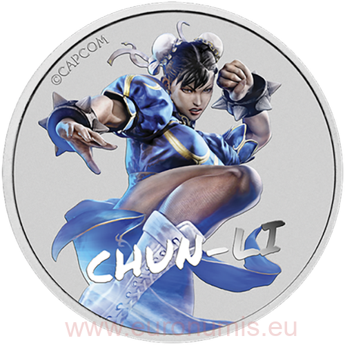 Dollar 2022 Tuvalu BU farbená 1 Oz Ag Street Fighter - Chun Li