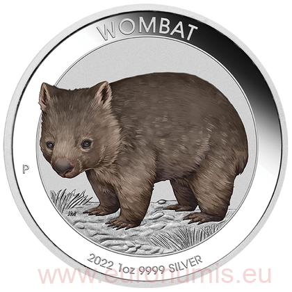 Dollar 2022 Austrália BU karta farbená 1 Oz Ag Australian Wombat