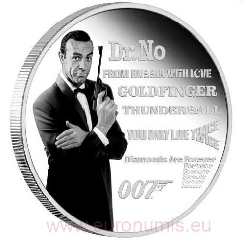 Dollar 2021 Tuvalu PROOF farbená 1 Oz Ag 007 Dr.No