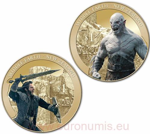 2 Dollars 2014 Nový Zéland BU karta farbená Hobit: Bitka piatich armád