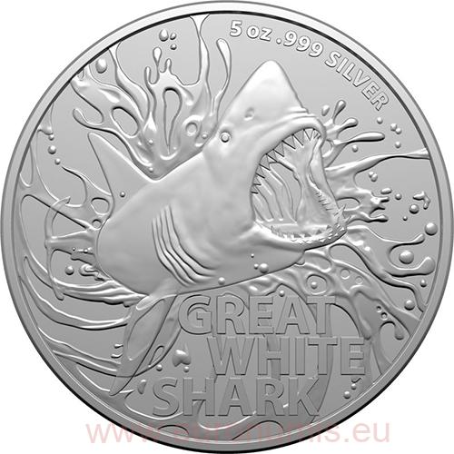 5 Dollars 2022 Austrália BU 5 Oz Ag Veľký Biely Žralok