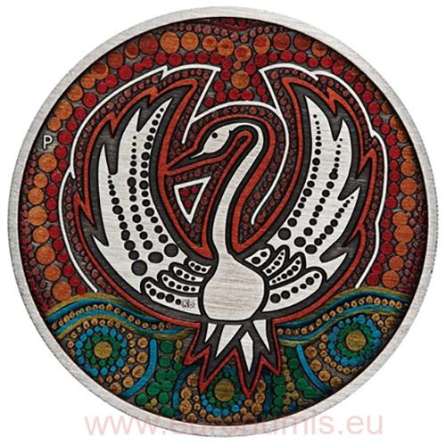 2 Dollars 2022 Austrália BU Antiqued farbené 2 Oz Ag Black Swan Maali
