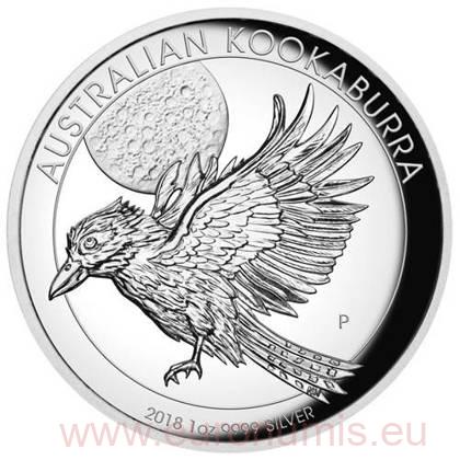 Dollar 2018 Austrália PROOF High Relief 1 Oz Ag Kookaburra