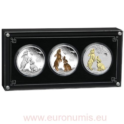 SADA 3 x 1 Dollar 2023 Austrália PROOF  3 x 1 Oz Lunar III.Rabbit 