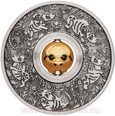 Dollar 2021 Tuvalu BU Antiqued 1 Oz Ag Year of the Ox