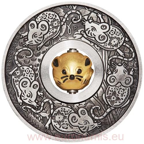 Dollar 2020 Tuvalu BU Antiqued 1 Oz Ag Year of the Mouse