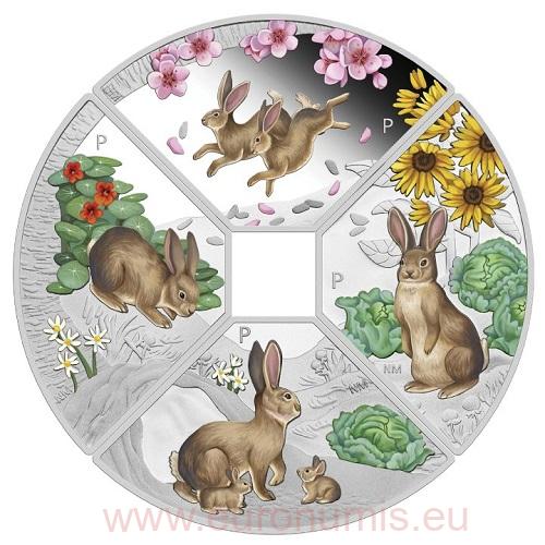 4x Dollar 2023 Tuvalu PROOF farbená 4 Oz Ag Year of the Rabbit (V:8:6)