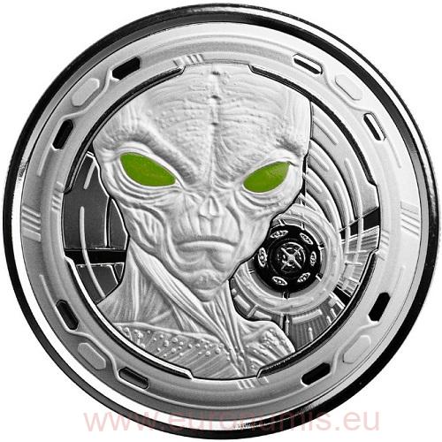 5 Cedis 2022 Ghana PROOF farbená 1 Oz Ag Alien (Y:3:6)