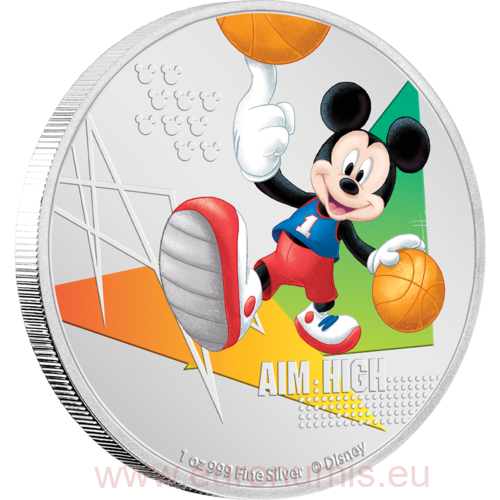 2 Dollars 2020 Niue PROOF farbená 1 Oz Ag Mickey Mouse - Aim High