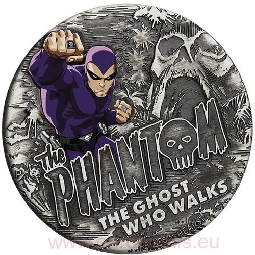 2 Dollars 2023 Tuvalu BU Antiqued farbená 2 Oz Ag The Phantom