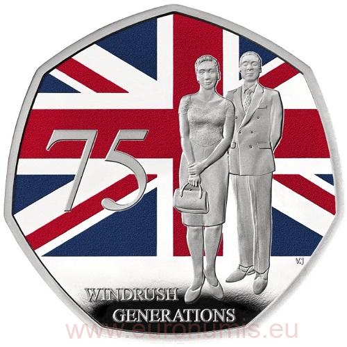 50 Pence 2023 Anglicko PROOF Piedfort farbená 16g Ag Windrush Generation