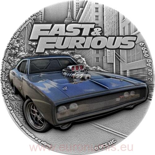 5 Dollars 2023 Niue BU farbená Ultra High Relief 2 Oz Ag, Fast & Furious