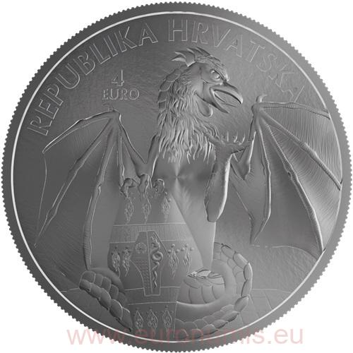 4 euro 2024 Chorvátsko BU 1 Oz Ag, Trsat Dragon