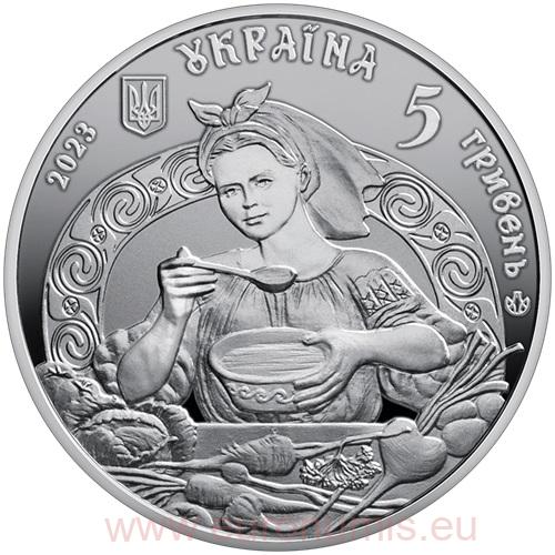 5 Hrivna 2023 Ukrajina BU karta farbená, Ukrainian Borshch