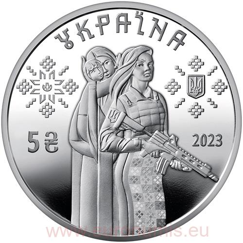 5 Hrivna 2023 Ukrajina BU karta farbená, Female Defenders