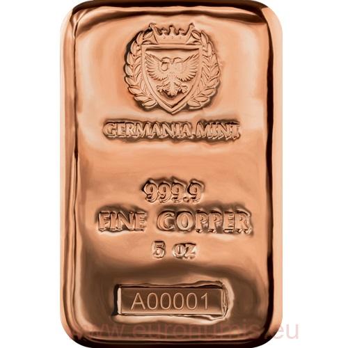Investičná meď - medenná tehlička 5 Oz Cu 999/1000 Germania Mint