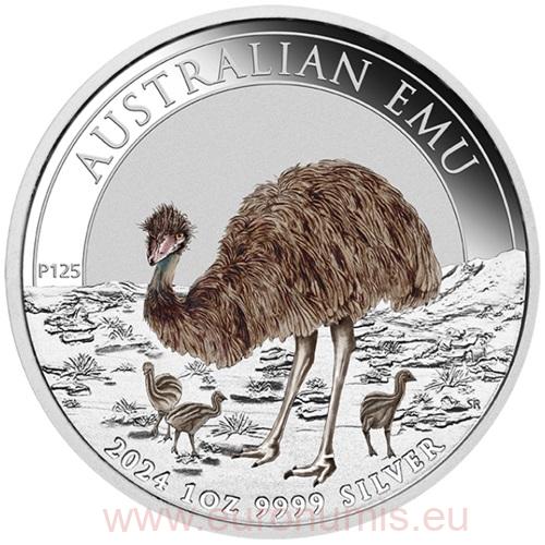 Dollar 2024 Austrália BU farbená 1 Oz Ag Australian Emu (etua)