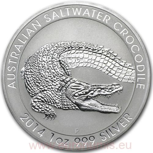 Dollar 2014 Austrália BU 1 Oz Ag, Australian Saltwater Crocodile
