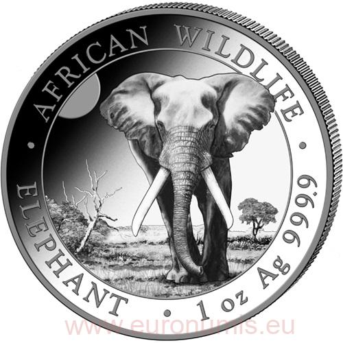 100 Shillings 2025 Somálsko BU 1 Oz Ag, African Elephant