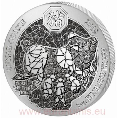 50 Amafaranga 2019 Rwanda BU 1 Oz Ag, Lunar - Year of the Pig