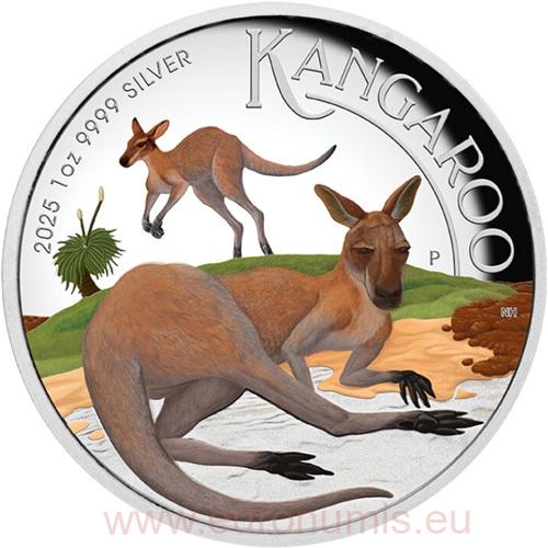 Dollar 2025 Austrália PROOF High Relief farbená 1 Oz Ag, Australian Kangaroo