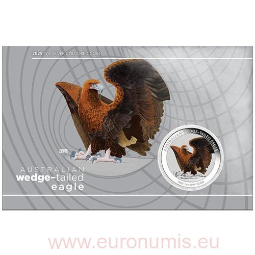 Dollar 2025 Austrália BU karta farbená 1 Oz Ag Wedge-Tailed Eagle