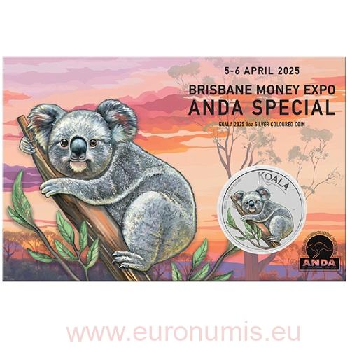 Dollar 2025 Austrália BU karta farbená 1 Oz Ag, Australian Koala 