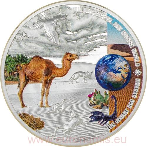 10 Dollars 2022 Palau PROOF farbená 2 Oz Ag, Desert Ecosystems