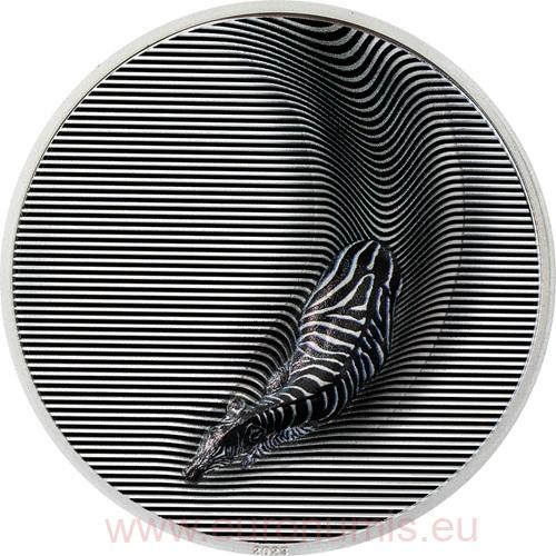 20 Dollars 2023 Palau PROOF farbená 3 Oz Ag, Camouflage - Zebra