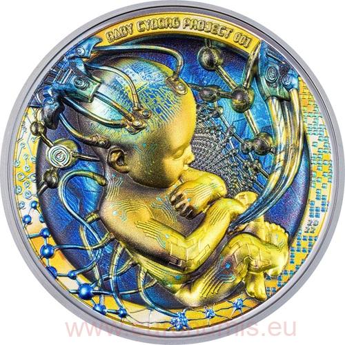 20 Dollars 2022 Palau PROOF High Relief farbená 3 Oz Ag, Baby Cyborg