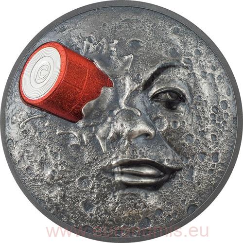 10 Dollars 2022 Palau BU Antiqued farbená 2 Oz Ag, Trip to the Moon