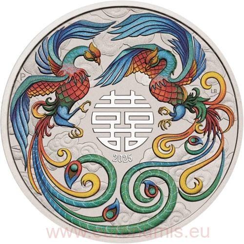 Dollar 2025 Austrália BU farbená 1 Oz Ag, Double Phoenix (vivid)