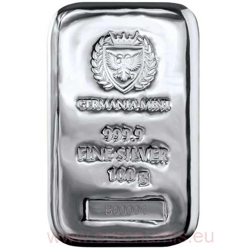 Investičná tehlička - Strieborná tehlička 100 g 999.9 Germania Mint