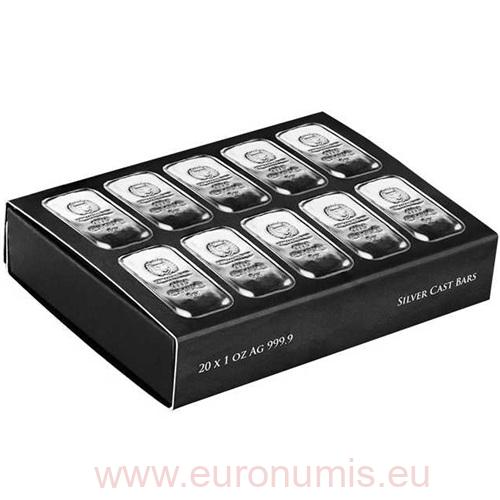 Investičná tehlička - Strieborná tehlička 20 x 1 Oz 999.9 Germania Mint