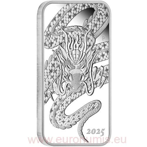 Dollar 2025 Austrália PROOF 1 Oz Ag, Dragon Rectangular
