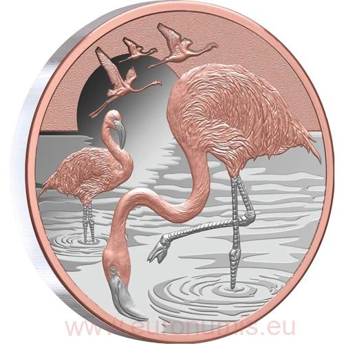 Dollar 2025 Niue PROOF like Rose gold 1 Oz Ag, Beauty & Grace - Flamingos