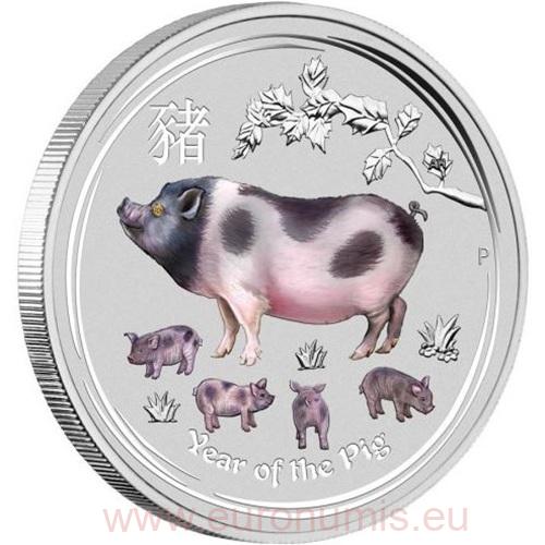 50 Cents 2019 Austrália BU farbená 1/2 Oz Ag, Lunar II. - Year of the Pig