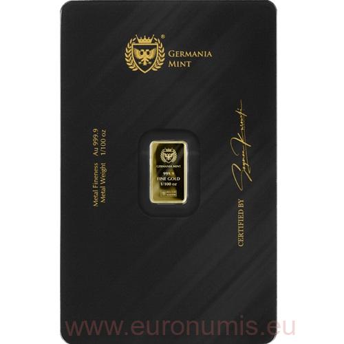 Investičné zlato - zlatá tehlička PROOF 1/100 Oz (0,311g) Au Germania Mint