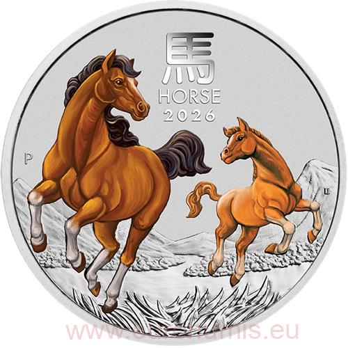 Dollar 2026 Austrália BU farbená 1 Oz Ag, Lunar III. – Year of the Horse