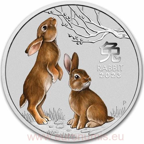 8 Dollars 2023 Austrália BU farbená 5 Oz Ag, Lunar III. - Year of the Rabbit