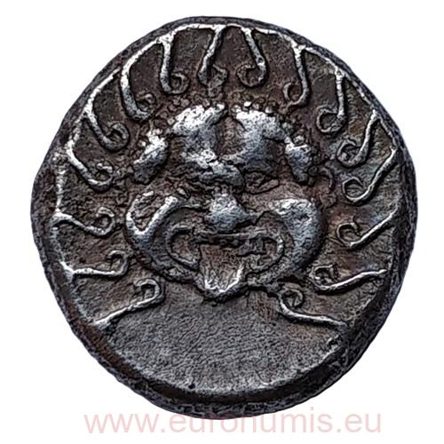 Strieborná Drachma 5 - 4 storočie p.n.l. , Grécko, Apollonia Pontica - Gorgona / Medusa