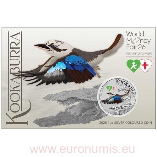 Dollar 2026 Austrália BU karta farbená 1 Oz Ag, Kookaburra WMF