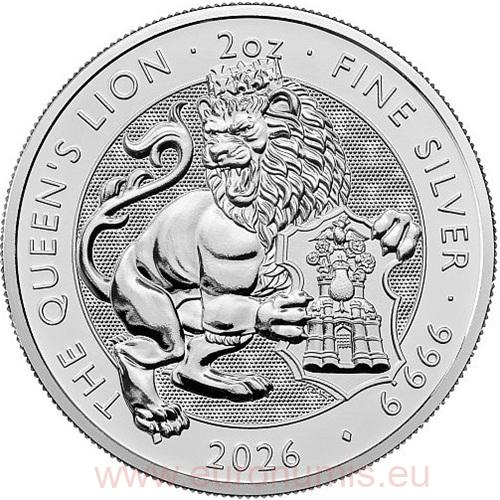 5 Pounds 2026 Anglicko BU 2 Oz Ag, Tudor Beasts - Queen’s Lion