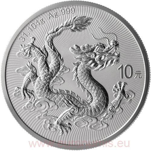 10 Yuan 2026 Čína BU 1 Oz Ag, China Dragon