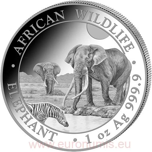 100 Shillings 2026 Somálsko BU 1 Oz Ag, African Elephant