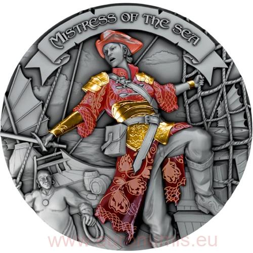 5 Dollars 2024 Niue BU farbená High Relief Antiqued 2 Oz Ag, Mistress of the Sea