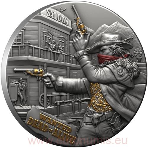 5 Dollars 2024 Libéria BU farbená High Relief Antiqued 2 Oz Ag, Bounty Hunter