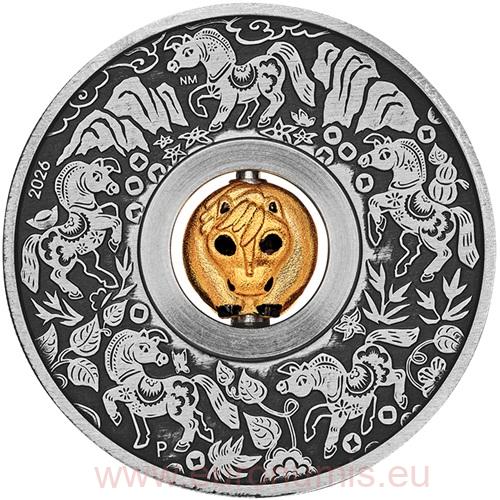 Dollar 2026 Tuvalu BU Antiqued 1 Oz Ag, Lunar III - Year of the Horse
